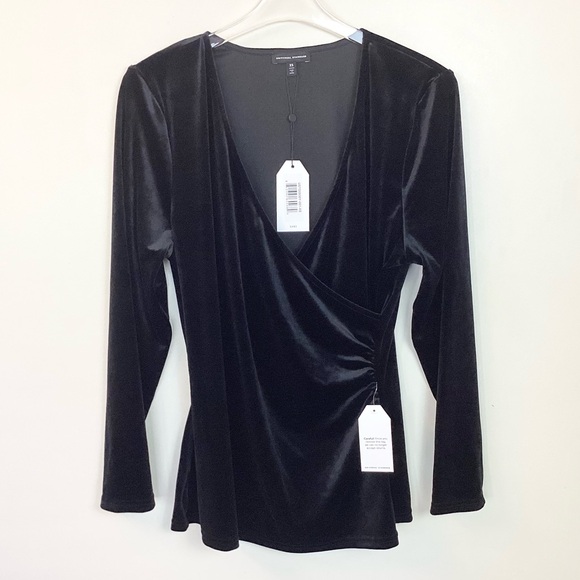 Universal Standard Tops - NWT Universal Standard Long Sleeve Velvet Surplice Neck Top - Black - Size 10-12